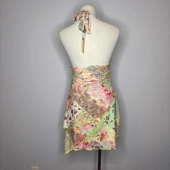 Shein - Backless Halter Neck Asymmetrical Hemline Sleeveless Print Dress - Picture 4 of 4